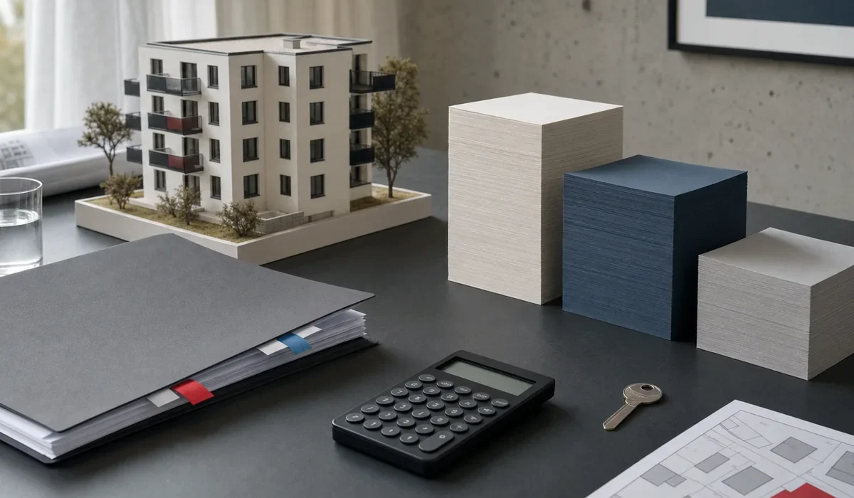 Maquette d’immeuble et structure de financement hypothécaire