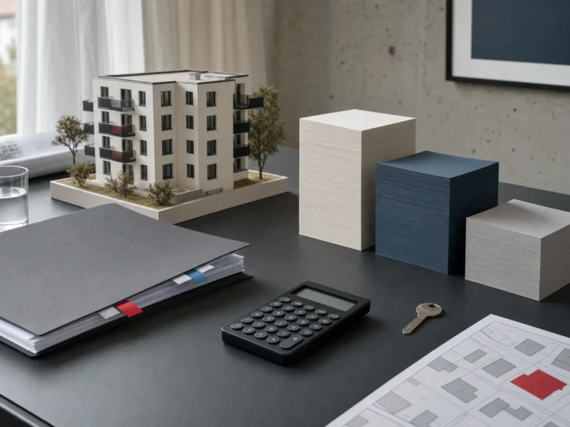 Maquette d’immeuble et structure de financement hypothécaire
